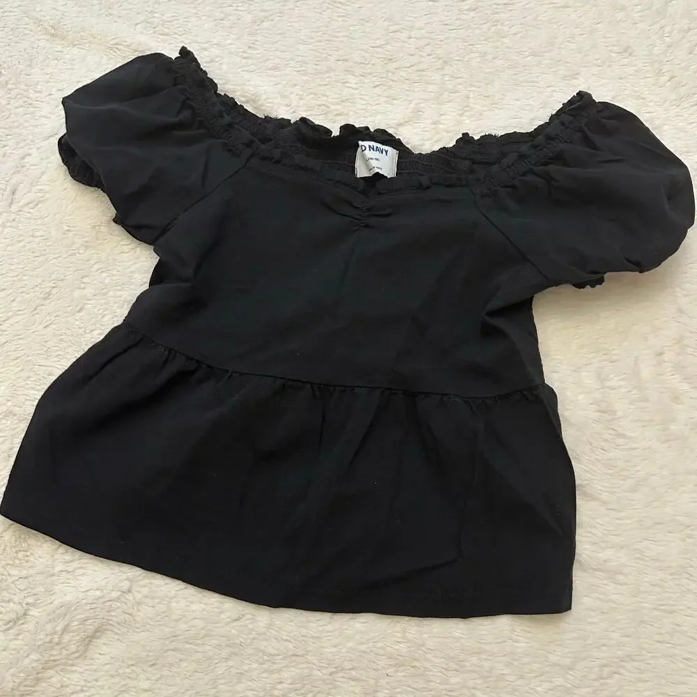Old Navy Black Top sz L (10-12) Puff Short Sleeves Babydoll Top